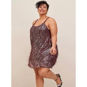Torrid Burgundy Sequin Fringe Sleeveless Party Dress Size 3